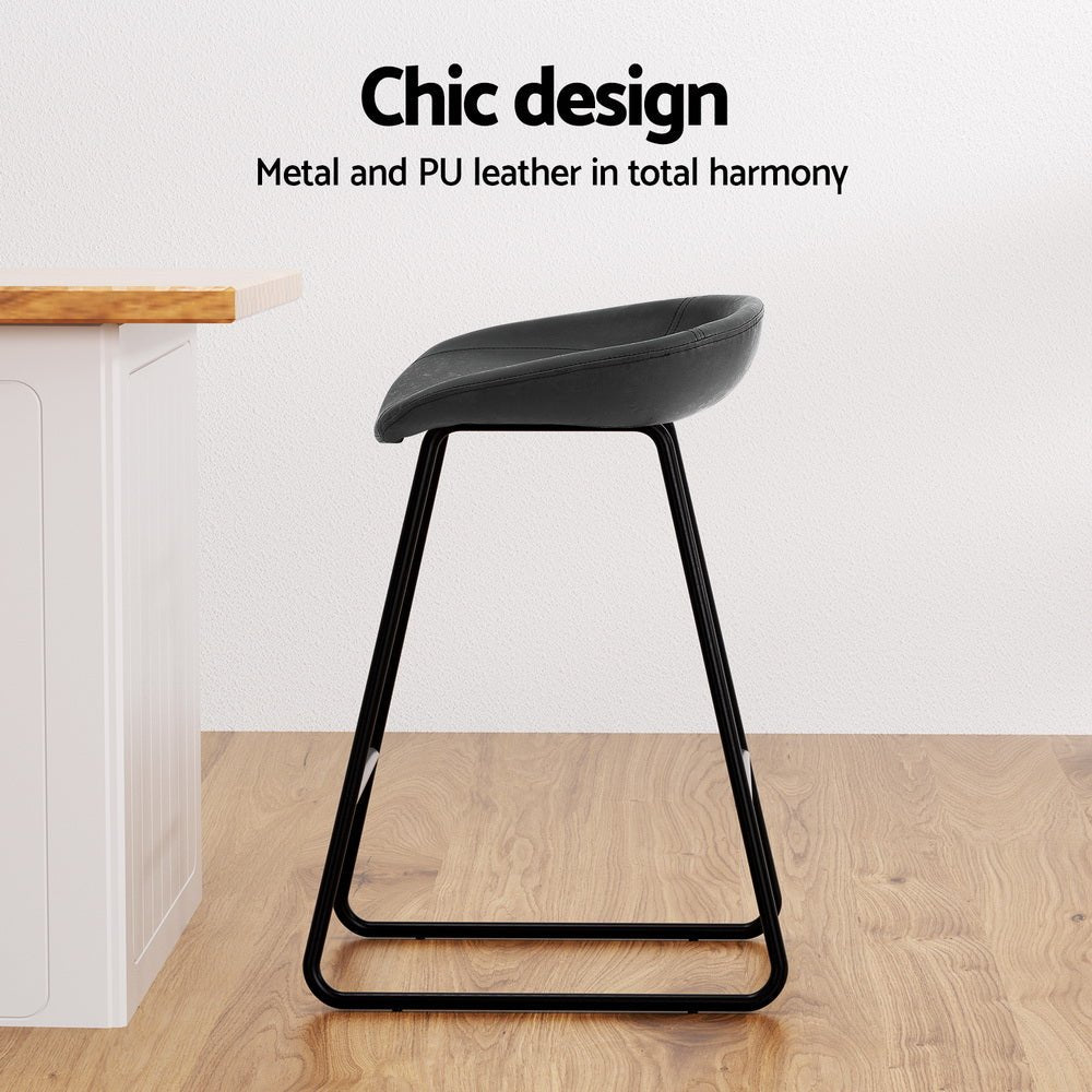 Everest PU Leather Bar Stools – Black Metal Frame, 65cm - OZ Home Deals