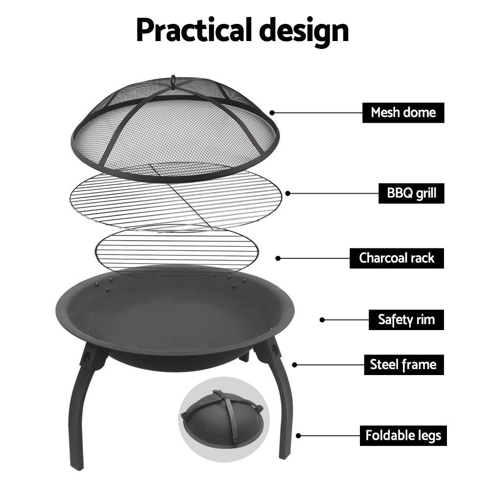 Fire Pit BBQ Charcoal Smoker Portable Outdoor Camping Pits Patio Fireplace 22" - OZ Home Deals