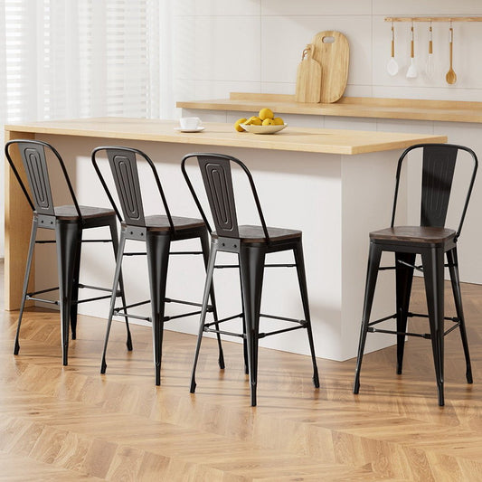 Forgewood Industrial Bar Stools – Set of 4 (Black &amp; Walnut) - OZ Home Deals