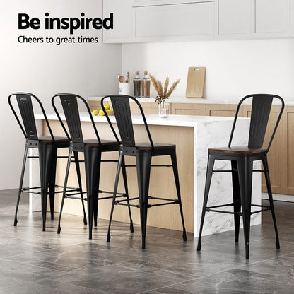 Forgewood Industrial Bar Stools – Set of 4 (Black &amp; Walnut) - OZ Home Deals