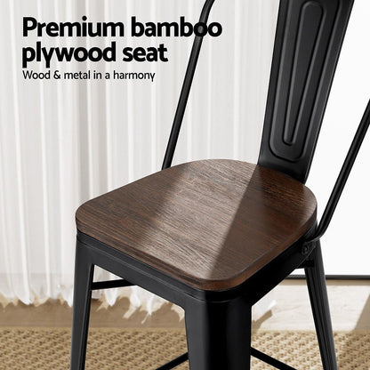 Forgewood Industrial Bar Stools – Set of 4 (Black &amp; Walnut) - OZ Home Deals