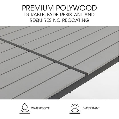 Fortia Outdoor Dining Table 150x90x72cm – Black/Light Grey Polywood & Steel Frame - OZ Home Deals