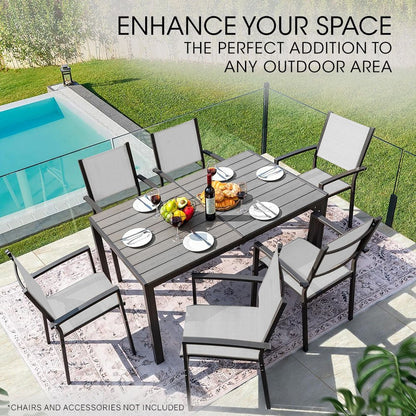 Fortia Outdoor Dining Table 150x90x72cm – Black/Light Grey Polywood & Steel Frame - OZ Home Deals