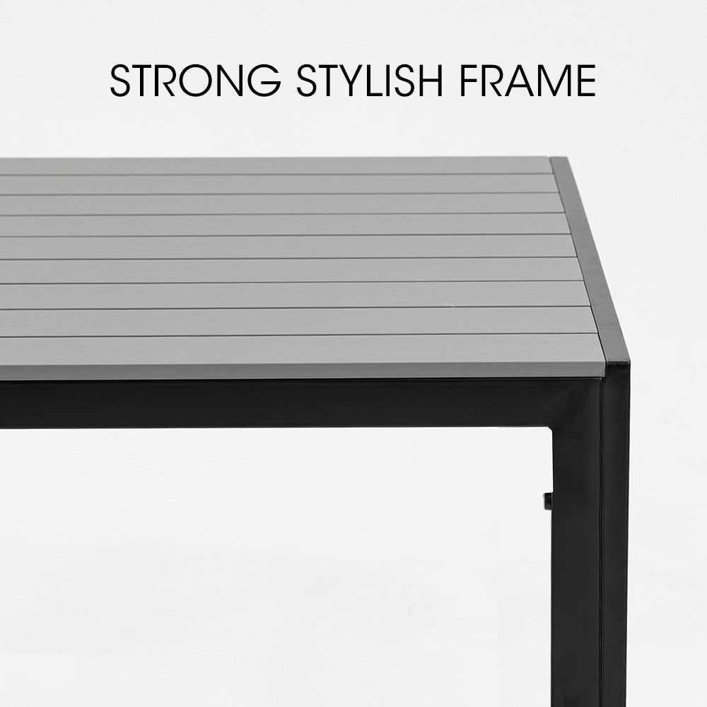 Fortia Outdoor Dining Table 150x90x72cm – Black/Light Grey Polywood & Steel Frame - OZ Home Deals