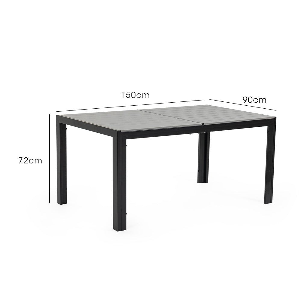 Fortia Outdoor Dining Table 150x90x72cm – Black/Light Grey Polywood & Steel Frame - OZ Home Deals