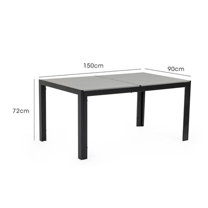 Fortia Outdoor Dining Table 150x90x72cm – Black/Light Grey Polywood & Steel Frame - OZ Home Deals