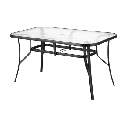 Gardeon 140CM Outdoor Dining Table Steel Frame Tempered Glass Parasol Hole Black - OZ Home Deals