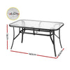 Gardeon 140CM Outdoor Dining Table Steel Frame Tempered Glass Parasol Hole Black - OZ Home Deals