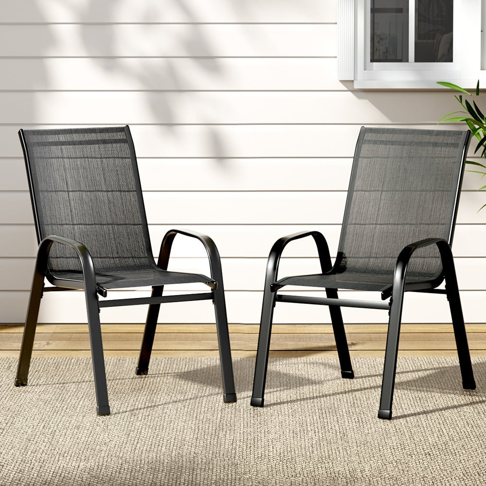 Gardeon 2PC Outdoor Dining Chairs Stackable Lounge Chair Patio Furniture Black - OZ Home Deals