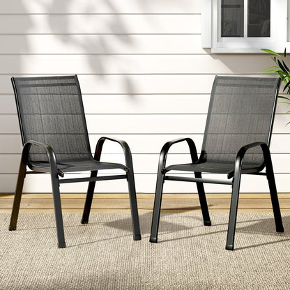 Gardeon 2PC Outdoor Dining Chairs Stackable Lounge Chair Patio Furniture Black - OZ Home Deals