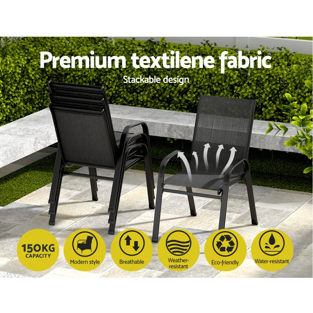 Gardeon 2PC Outdoor Dining Chairs Stackable Lounge Chair Patio Furniture Black - OZ Home Deals