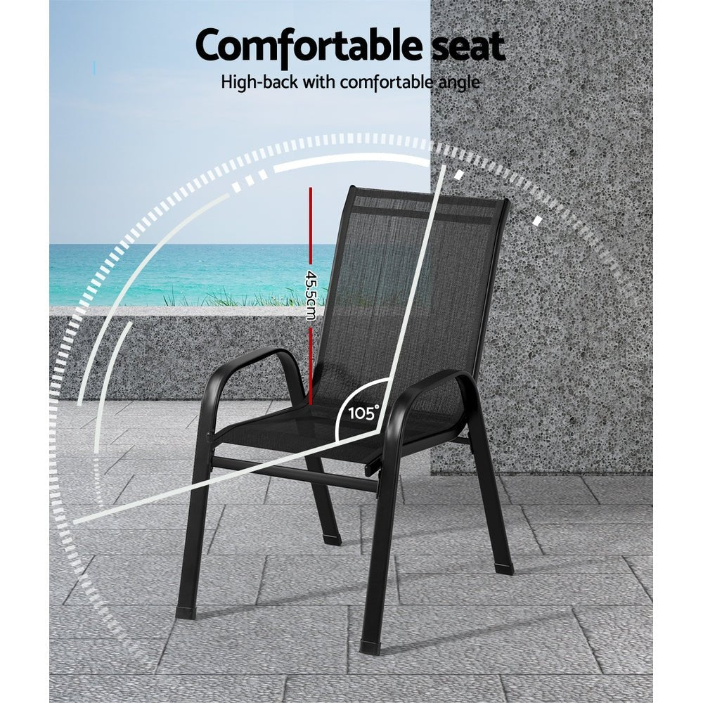 Gardeon 2PC Outdoor Dining Chairs Stackable Lounge Chair Patio Furniture Black - OZ Home Deals