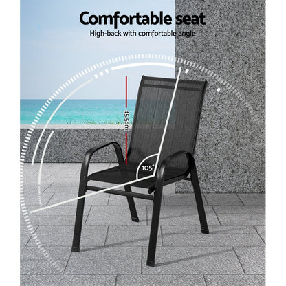 Gardeon 2PC Outdoor Dining Chairs Stackable Lounge Chair Patio Furniture Black - OZ Home Deals