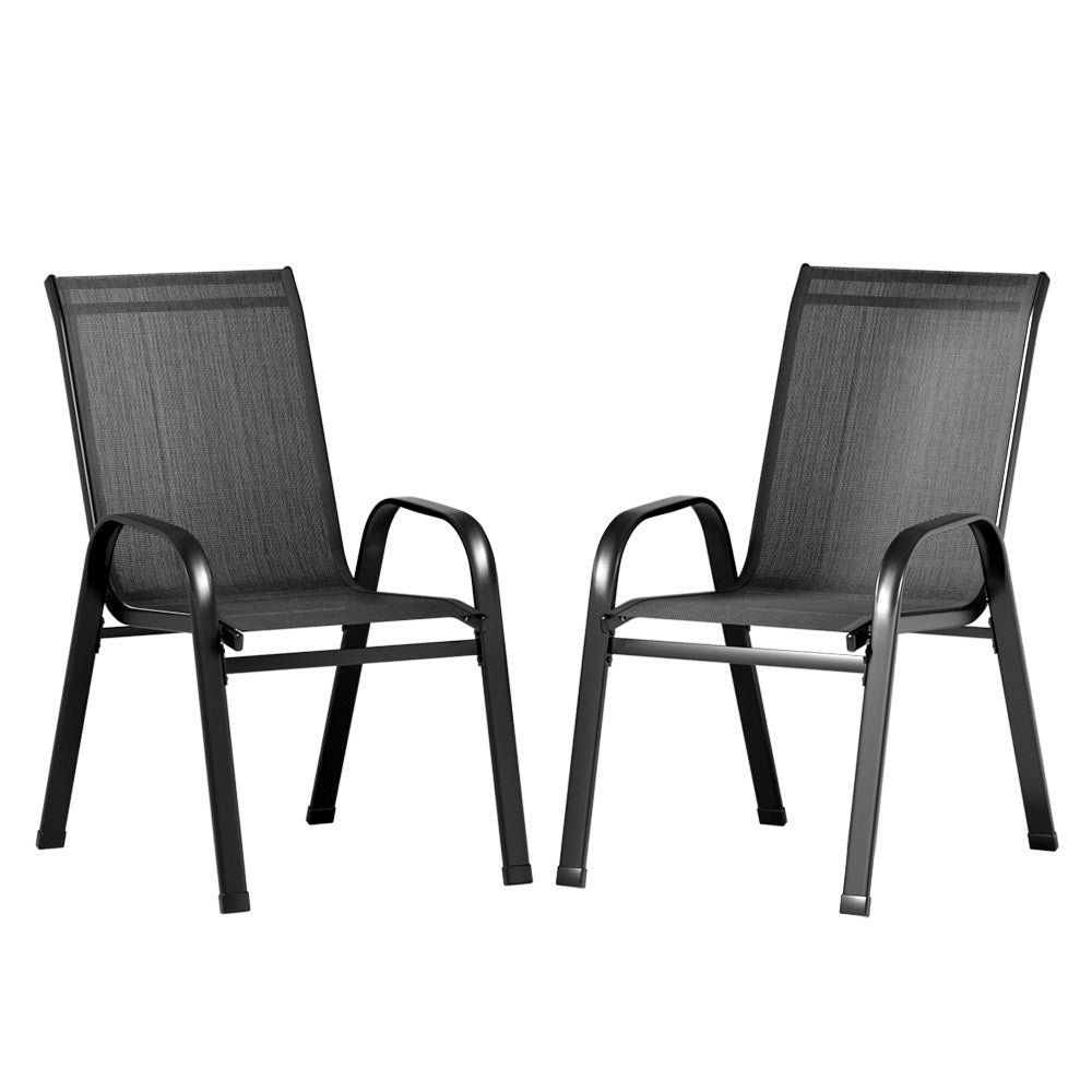 Gardeon 2PC Outdoor Dining Chairs Stackable Lounge Chair Patio Furniture Black - OZ Home Deals