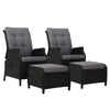 Gardeon 2PC Recliner Chair Sun lounge Wicker Lounger Outdoor Furniture Adjustable Black - OZ Home Deals