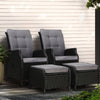 Gardeon 2PC Recliner Chair Sun lounge Wicker Lounger Outdoor Furniture Adjustable Black - OZ Home Deals