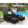 Gardeon 2PC Recliner Chair Sun lounge Wicker Lounger Outdoor Furniture Adjustable Black - OZ Home Deals