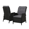 Gardeon 2PC Recliner Chair Sun lounge Wicker Lounger Outdoor Furniture Adjustable Black - OZ Home Deals