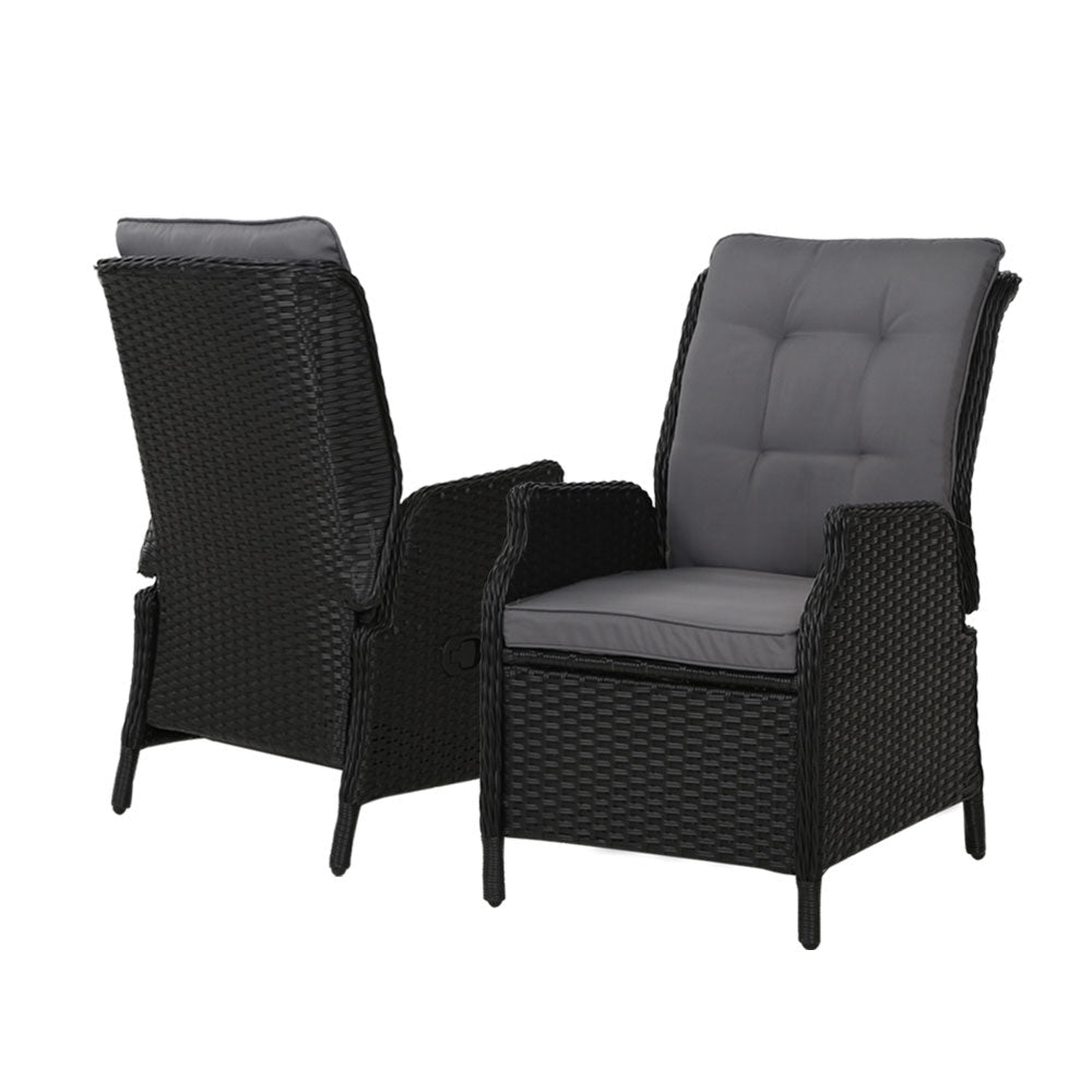 Gardeon 2PC Recliner Chair Sun lounge Wicker Lounger Outdoor Furniture Adjustable Black - OZ Home Deals