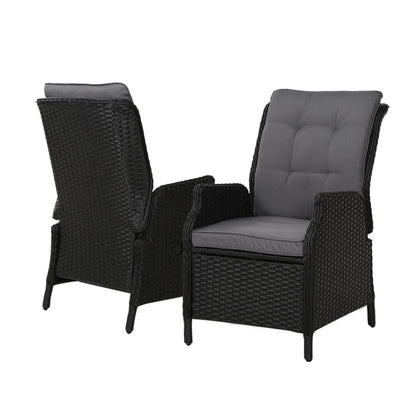 Gardeon 2PC Recliner Chair Sun lounge Wicker Lounger Outdoor Furniture Adjustable Black - OZ Home Deals