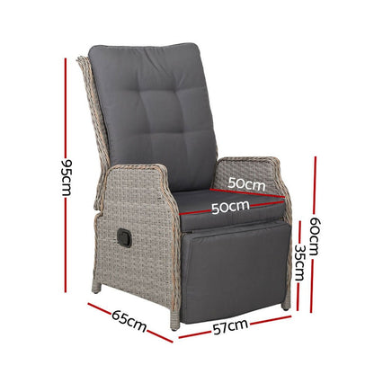 Gardeon 2PC Recliner Chairs Sun lounge Wicker Lounger Outdoor Furniture Adjustable Grey - OZ Home Deals