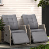 Gardeon 2PC Recliner Chairs Sun lounge Wicker Lounger Outdoor Furniture Adjustable Grey - OZ Home Deals