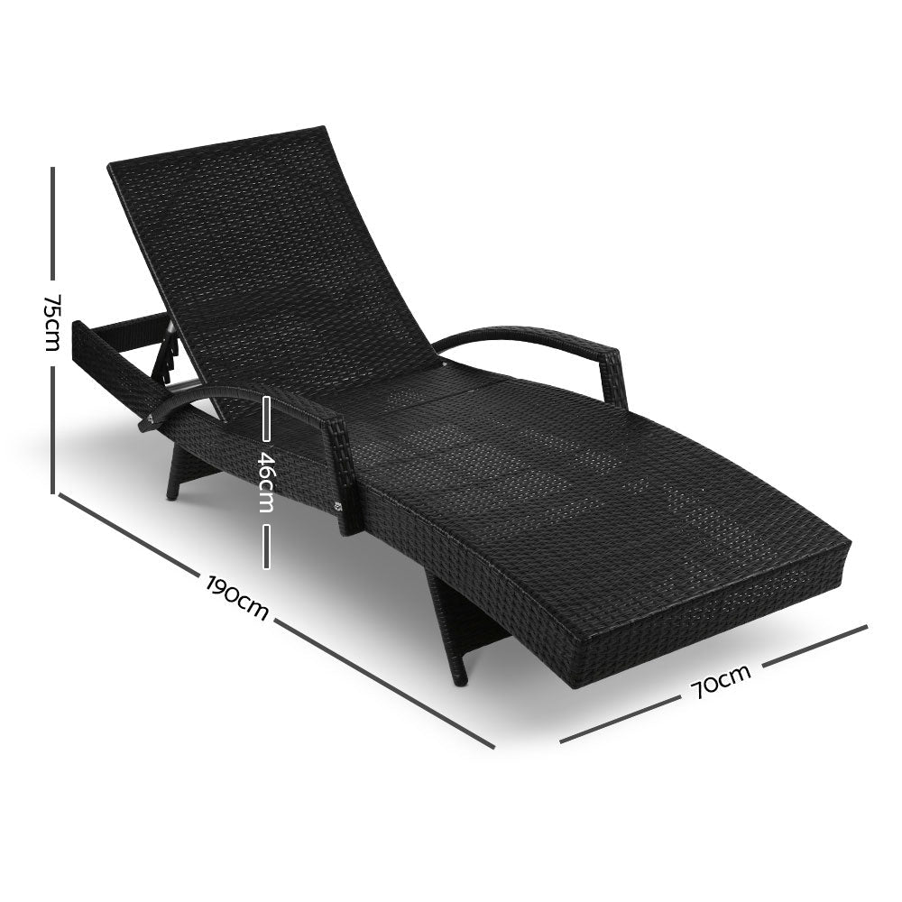 Gardeon 2PC Sun Lounge Wicker Lounger Outdoor Furniture Beach Chair Patio Adjustable Cushion Black - OZ Home Deals