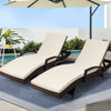 Gardeon 2PC Sun Lounge Wicker Lounger Outdoor Furniture Beach Chair Patio Adjustable Cushion Brown - OZ Home Deals