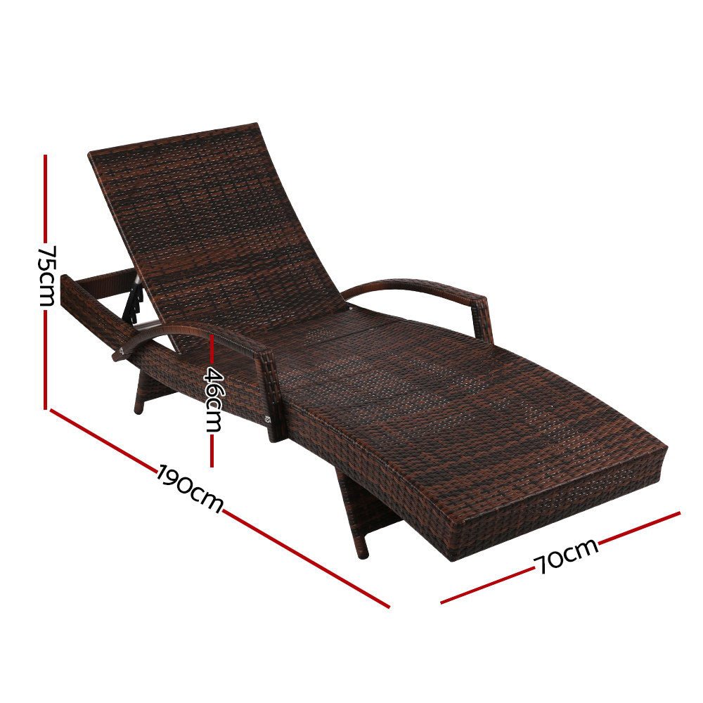 Gardeon 2PC Sun Lounge Wicker Lounger Outdoor Furniture Beach Chair Patio Adjustable Cushion Brown - OZ Home Deals