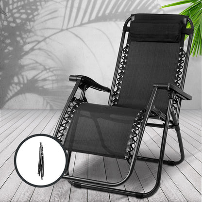 Gardeon 2PC Zero Gravity Chair Folding Outdoor Recliner Adjustable Sun Lounge Camping Black - OZ Home Deals