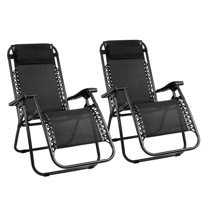 Gardeon 2PC Zero Gravity Chair Folding Outdoor Recliner Adjustable Sun Lounge Camping Black - OZ Home Deals