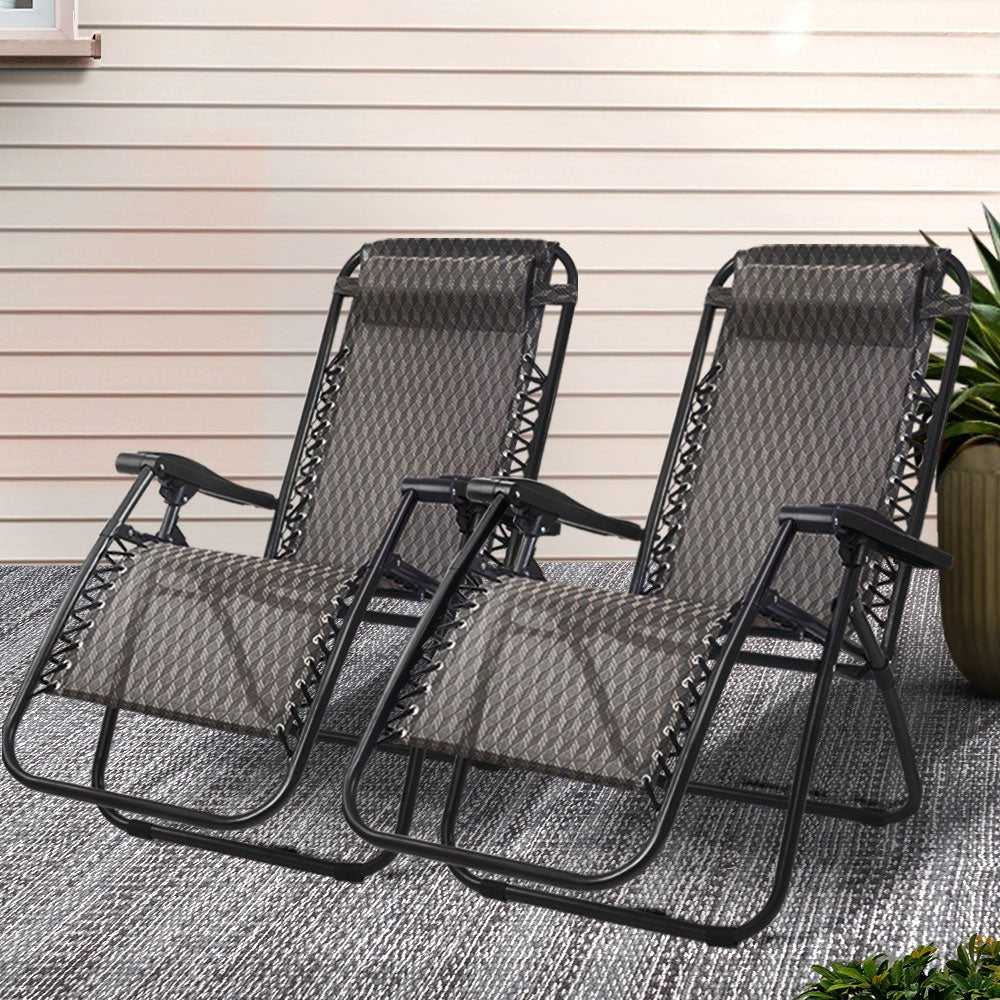 Gardeon 2PC Zero Gravity Chair Folding Outdoor Recliner Adjustable Sun Lounge Camping Grey - OZ Home Deals