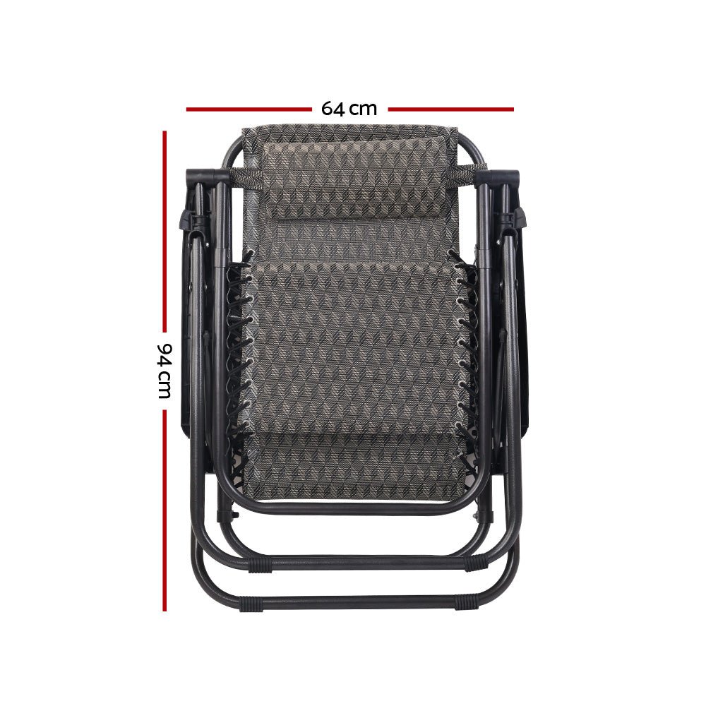 Gardeon 2PC Zero Gravity Chair Folding Outdoor Recliner Adjustable Sun Lounge Camping Grey - OZ Home Deals