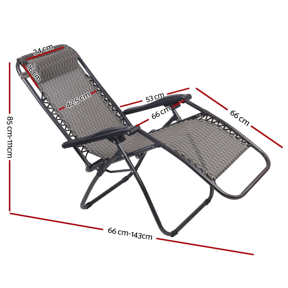 Gardeon 2PC Zero Gravity Chair Folding Outdoor Recliner Adjustable Sun Lounge Camping Grey - OZ Home Deals