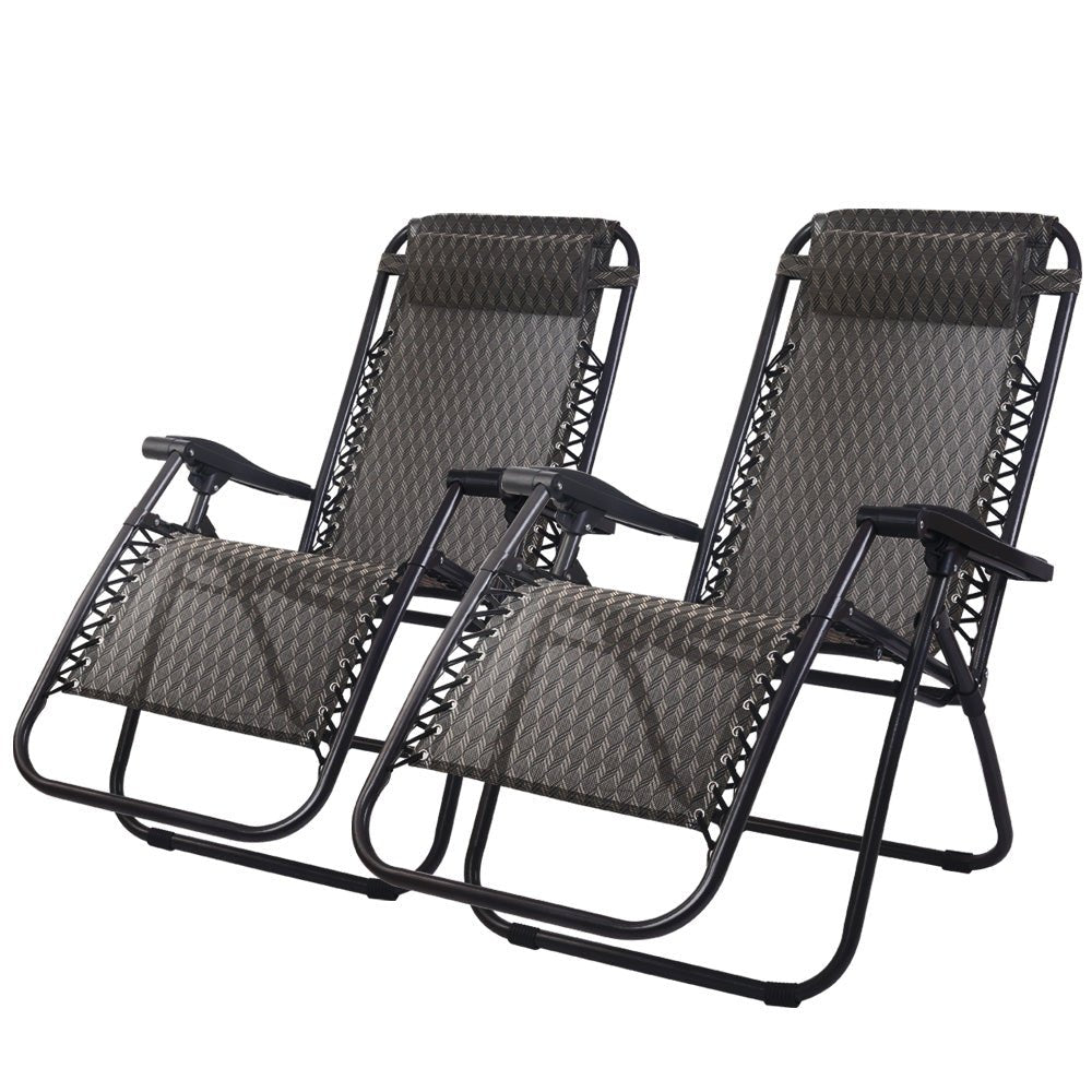 Gardeon 2PC Zero Gravity Chair Folding Outdoor Recliner Adjustable Sun Lounge Camping Grey - OZ Home Deals