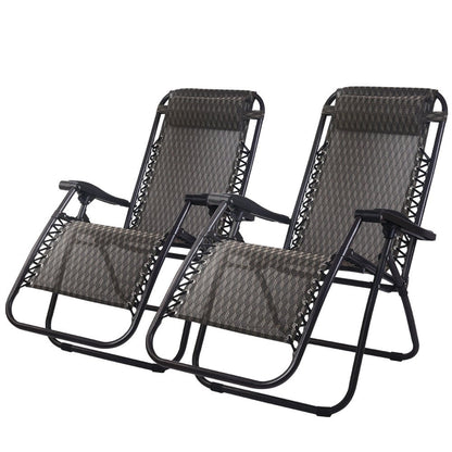 Gardeon 2PC Zero Gravity Chair Folding Outdoor Recliner Adjustable Sun Lounge Camping Grey - OZ Home Deals