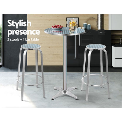Gardeon 3-Piece Outdoor Bar Set Bistro Table Stools Adjustable Round Cafe - OZ Home Deals