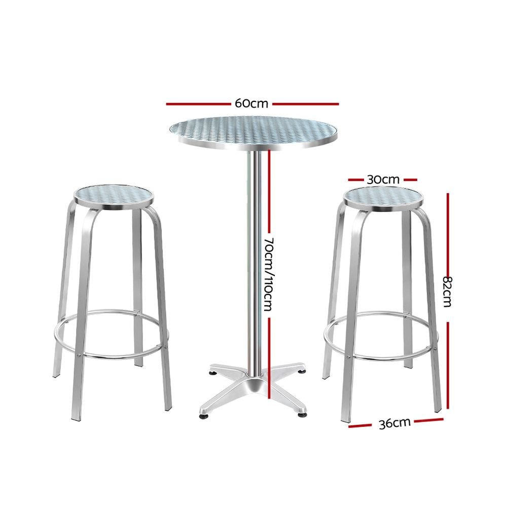 Gardeon 3-Piece Outdoor Bar Set Bistro Table Stools Adjustable Round Cafe - OZ Home Deals