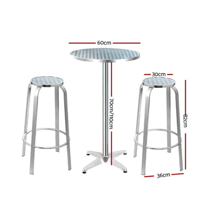 Gardeon 3-Piece Outdoor Bar Set Bistro Table Stools Adjustable Round Cafe - OZ Home Deals