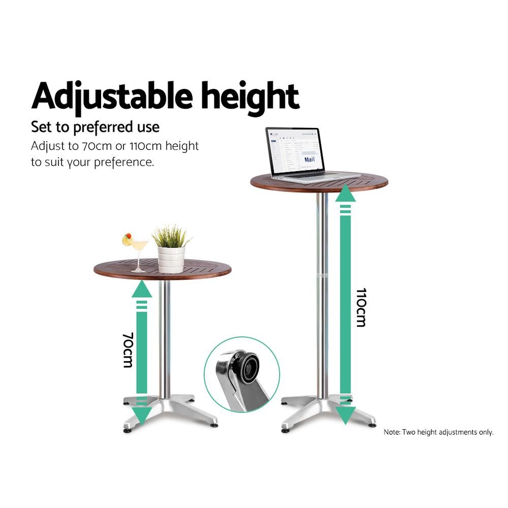 Gardeon 3-Piece Outdoor Bar Set Bistro Table Stools Adjustable Wooden Cafe - OZ Home Deals