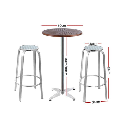 Gardeon 3-Piece Outdoor Bar Set Bistro Table Stools Adjustable Wooden Cafe - OZ Home Deals