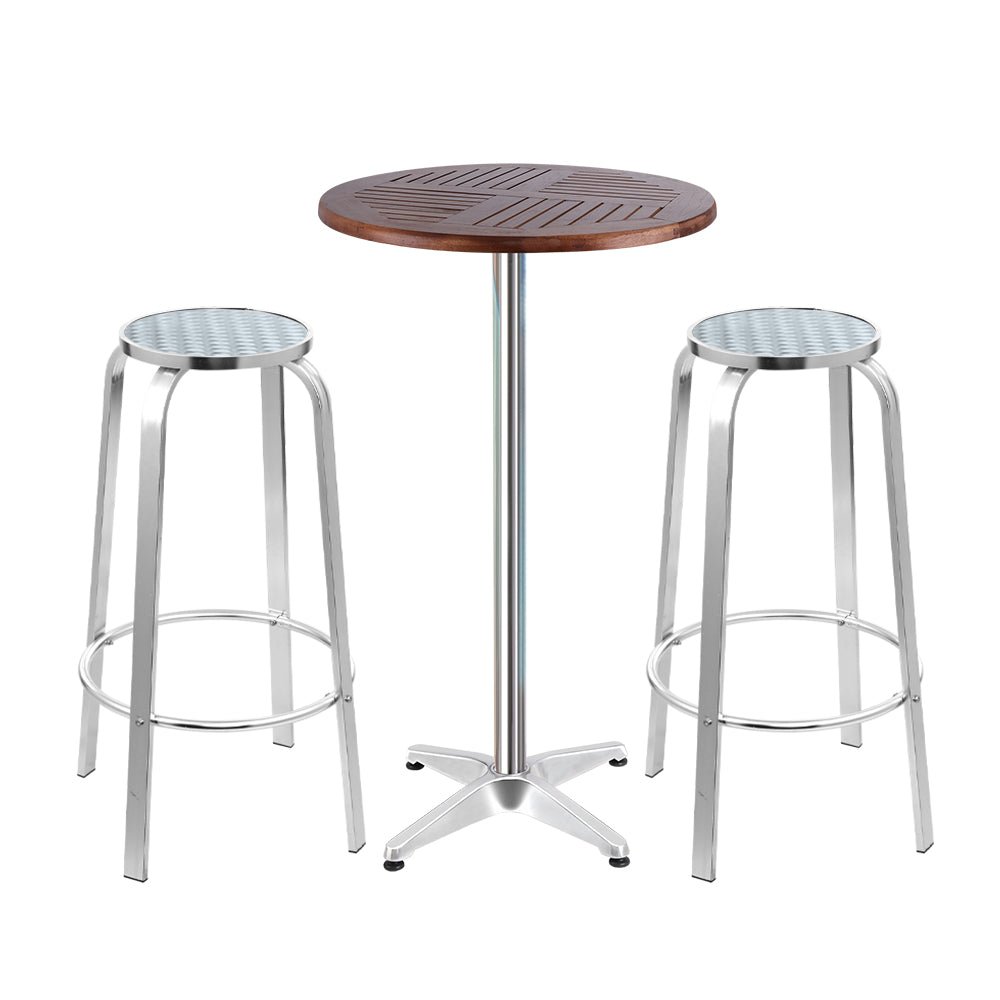 Gardeon 3-Piece Outdoor Bar Set Bistro Table Stools Adjustable Wooden Cafe - OZ Home Deals