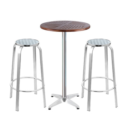 Gardeon 3-Piece Outdoor Bar Set Bistro Table Stools Adjustable Wooden Cafe - OZ Home Deals