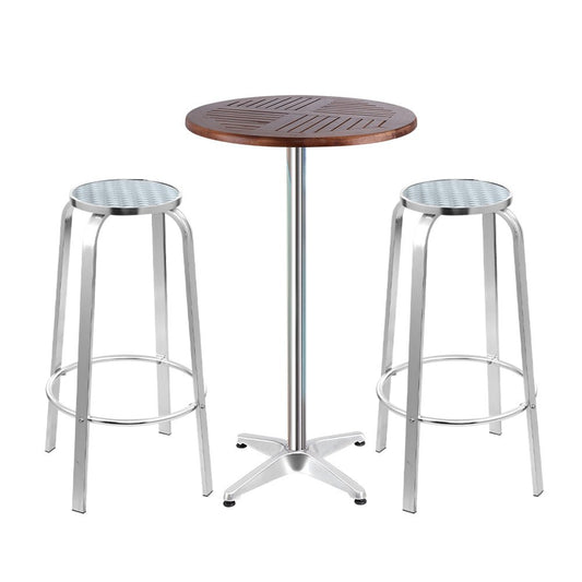 Gardeon 3-Piece Outdoor Bar Set Bistro Table Stools Adjustable Wooden Cafe - OZ Home Deals