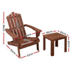 Gardeon 3PC Adirondack Outdoor Table and Chairs Wooden Beach Chair Brown - OZ Home Deals