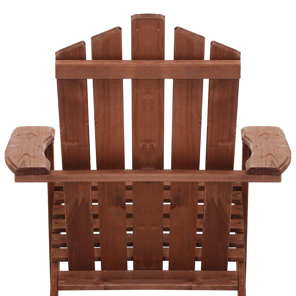 Gardeon 3PC Adirondack Outdoor Table and Chairs Wooden Beach Chair Brown - OZ Home Deals
