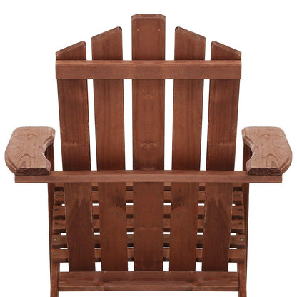 Gardeon 3PC Adirondack Outdoor Table and Chairs Wooden Beach Chair Brown - OZ Home Deals