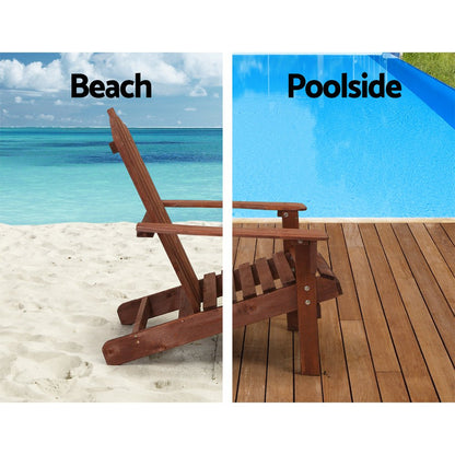 Gardeon 3PC Adirondack Outdoor Table and Chairs Wooden Beach Chair Brown - OZ Home Deals