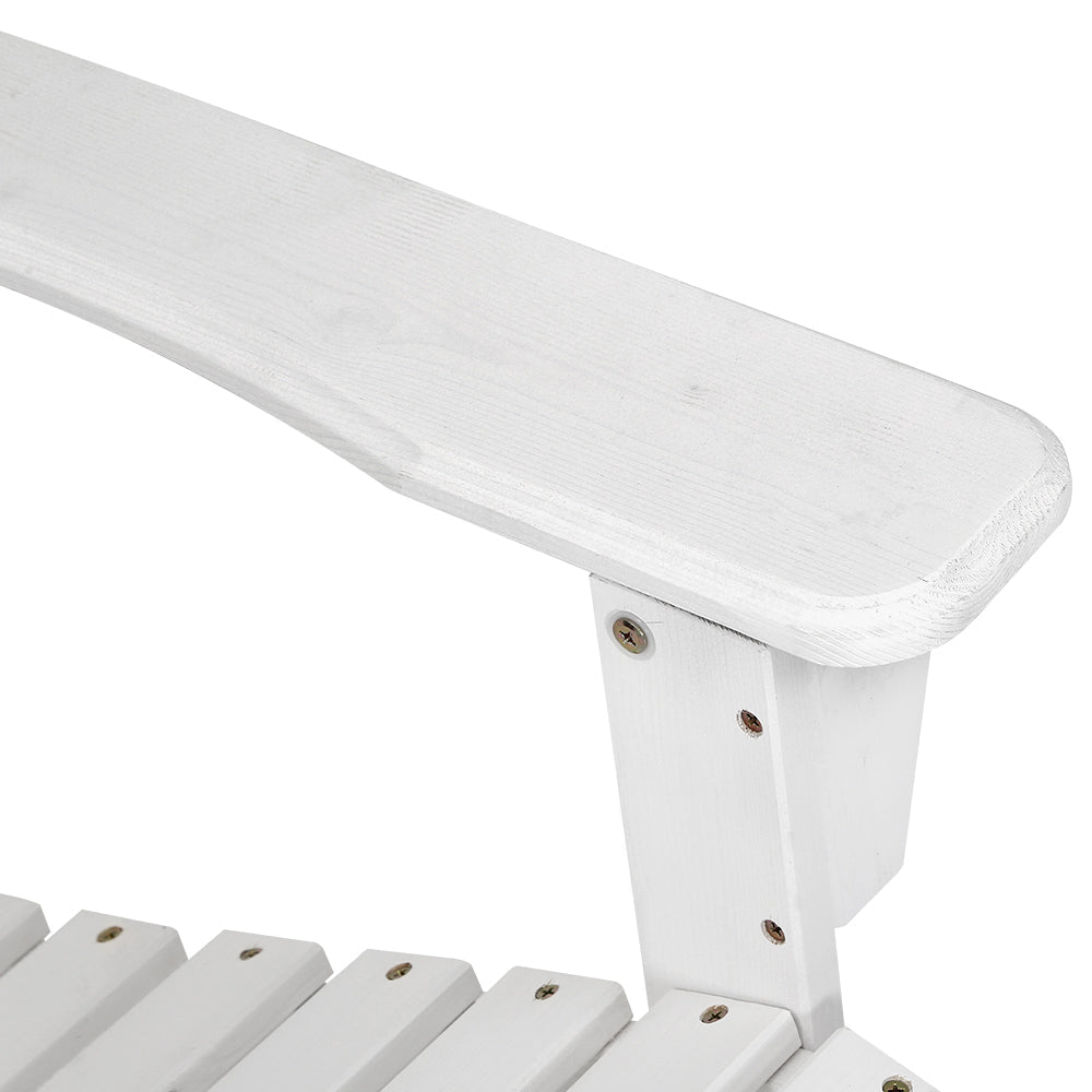 Gardeon 3PC Adirondack Outdoor Table and Chairs Wooden Beach Chair White - OZ Home Deals
