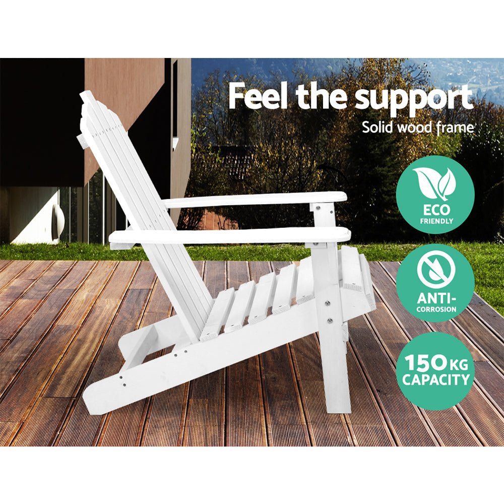Gardeon 3PC Adirondack Outdoor Table and Chairs Wooden Beach Chair White - OZ Home Deals